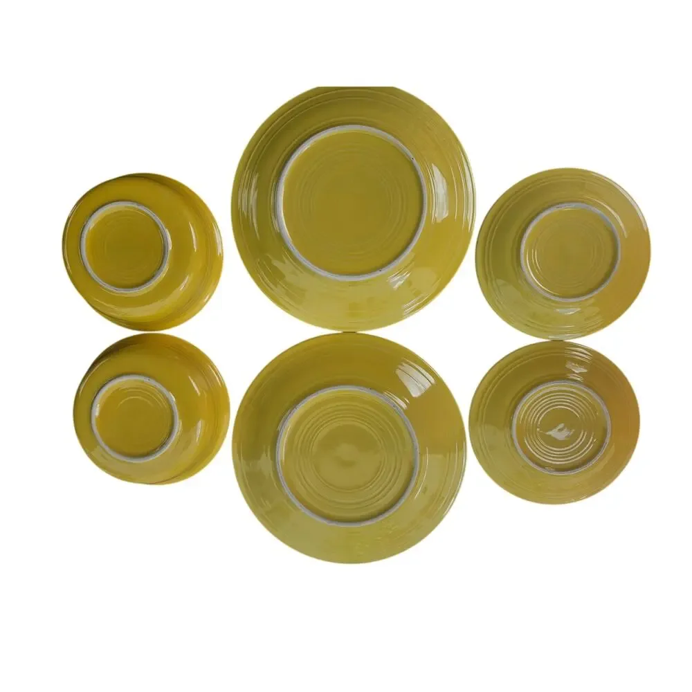 1930s wet foot genuine no stamp 6pc Fiesta Stoneware Yellow Plates/Bowls